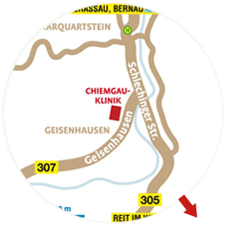 Karte zur Anfahrt zur Chiemgau-Klinik in Marquartstein. Karte zur Anfahrt zur Chiemgau-Klinik in Marquartstein.